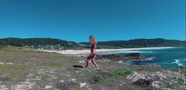  Russian Girl Sasha Bikeyeva - Spain Galicia beach Doninos. Perfect body naked nudist girl teasing and dancing on the coast of the Atlantic Ocean